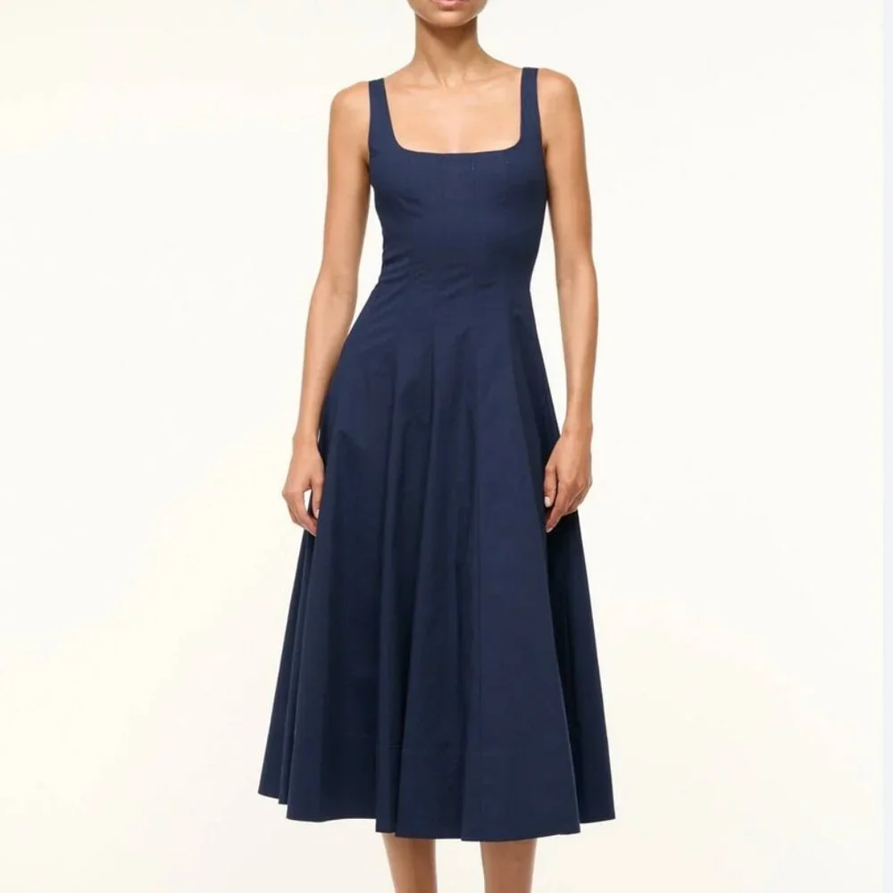 BEST STAUD Wells Midi Dress Sz6/8/10 Navy Blue Classic Cotton Party Wedding - Picture 10 of 12